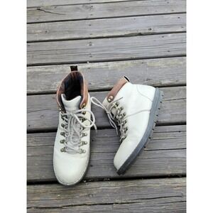 Vintage y2k Born Hiking Boots Cream Leather Lace Up Plaid Lining Grunge Size 9M